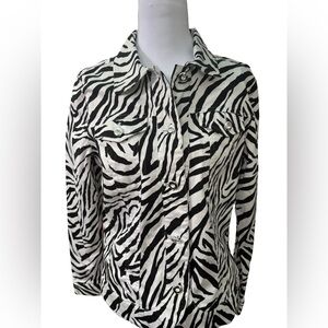 Attyre Black and White Zebra Print Button-Down Lightweight Jacket.
